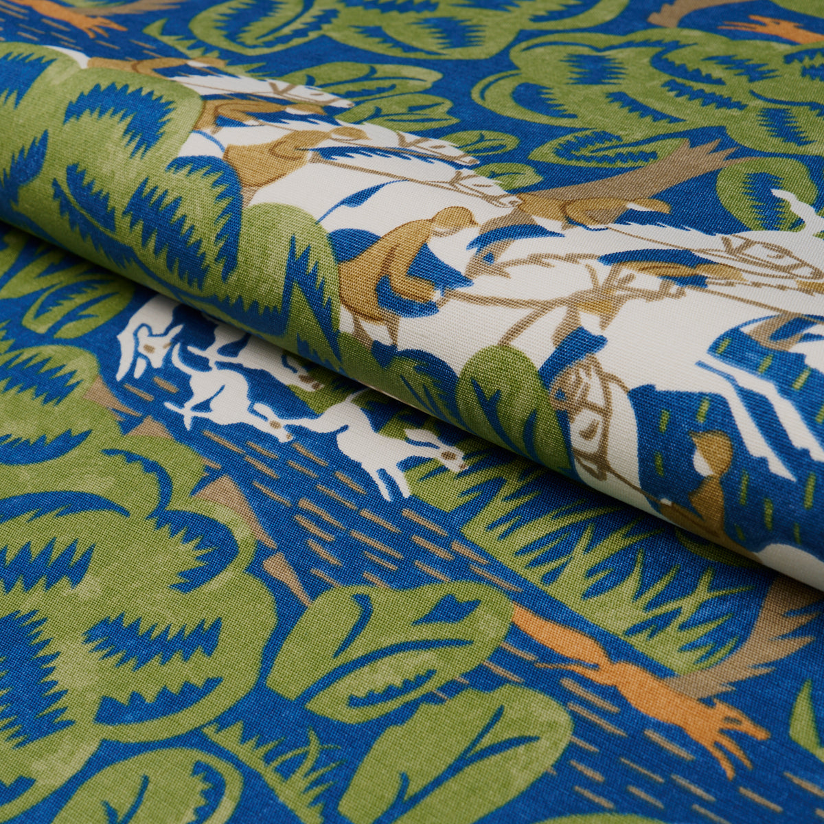 Schumacher Margaret Schloeman's Fox Chase Navy & Green Fabric 182341