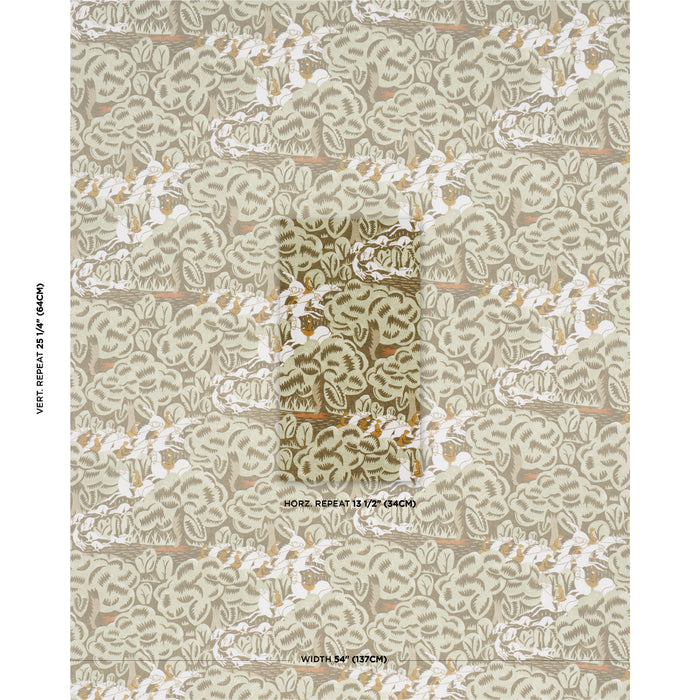 Schumacher Margaret Schloeman's Fox Chase Sage & Soft Brown Fabric 182342