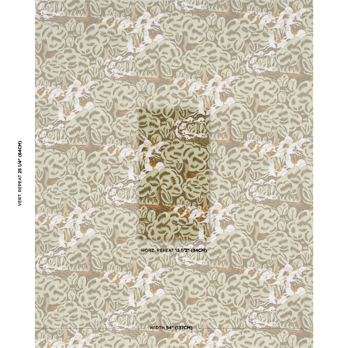 Schumacher Margaret Schloeman's Fox Chase Sage & Soft Brown Fabric Sample 182342
