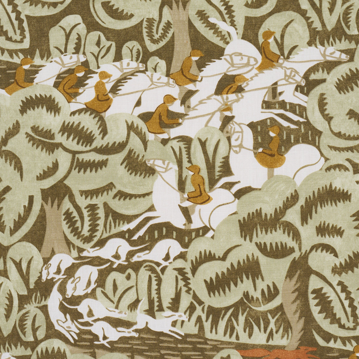 Schumacher Margaret Schloeman's Fox Chase Sage & Soft Brown Fabric 182342