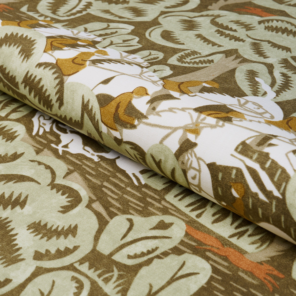 Schumacher Margaret Schloeman's Fox Chase Sage & Soft Brown Fabric 182342