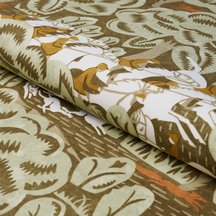 Schumacher Margaret Schloeman's Fox Chase Sage & Soft Brown Fabric 182342