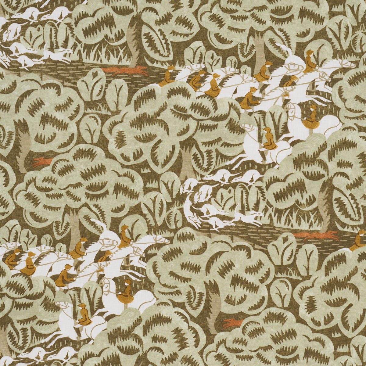 Schumacher Margaret Schloeman's Fox Chase Sage & Soft Brown Fabric Sample 182342