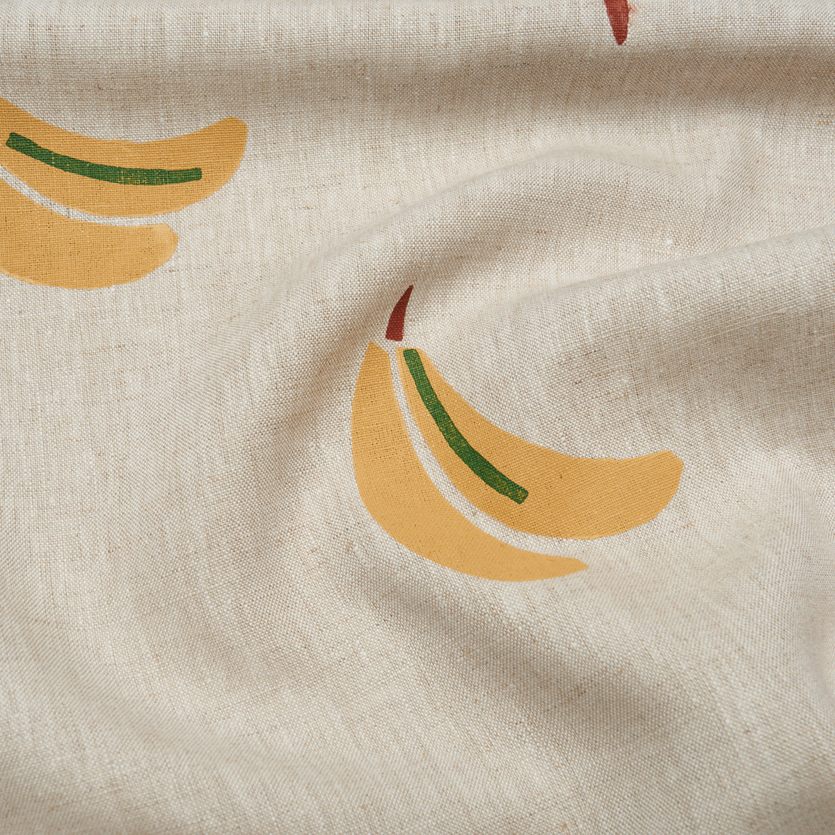 Schumacher Banana Stand Hand Block Print Ochre And Green On Natural Fabric Sample 182370