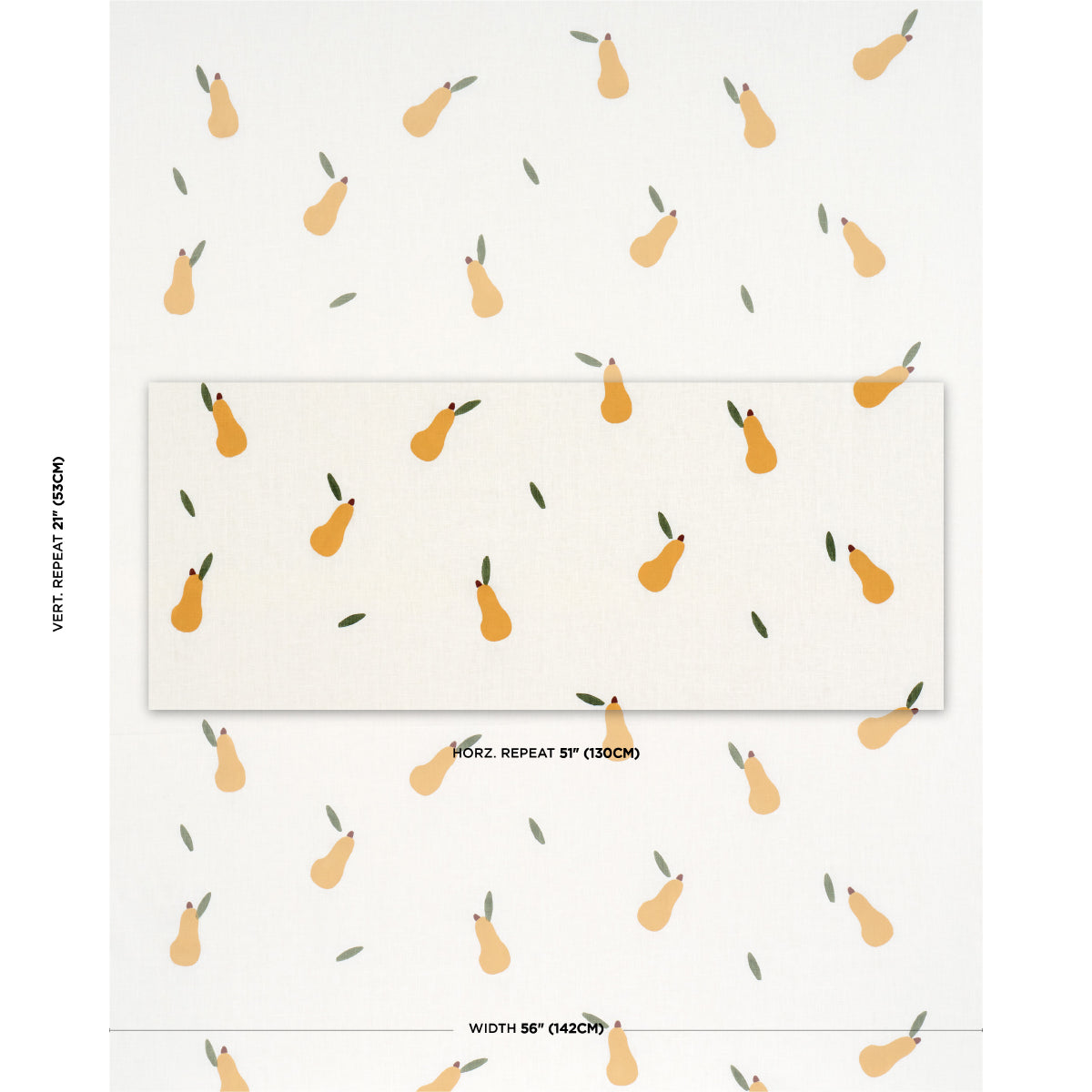 Schumacher Pears Hand Block Print Green And Ochre On White Fabric 182390