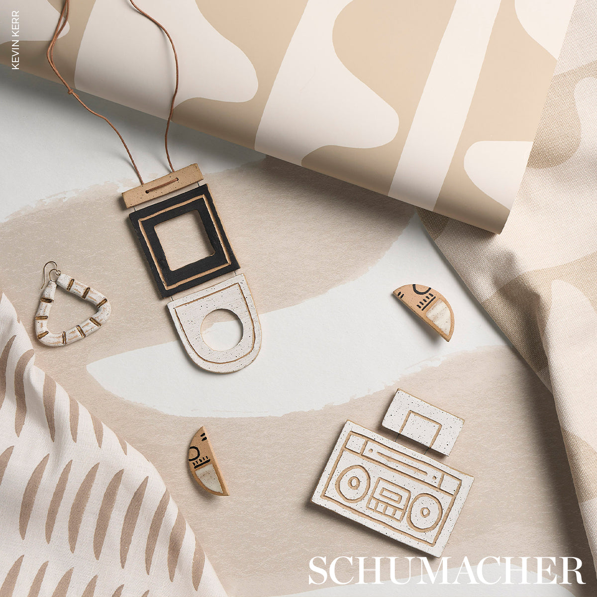 Schumacher Parable Hand Block Sand Fabric Sample 182472