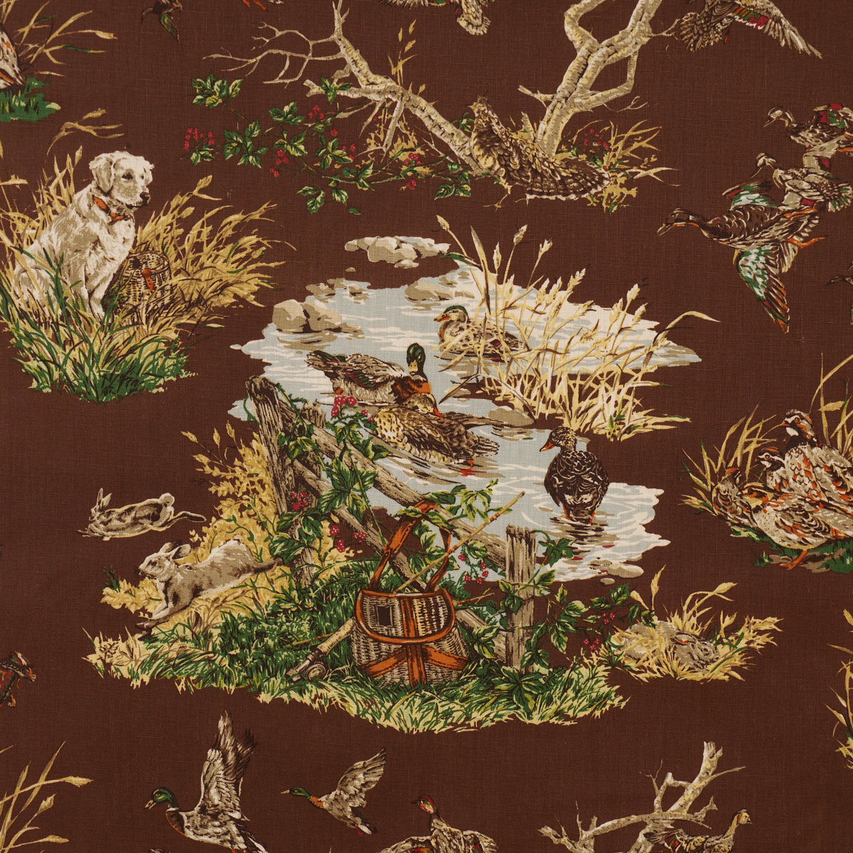 Schumacher Dog & Duck Brown Fabric Sample 182661
