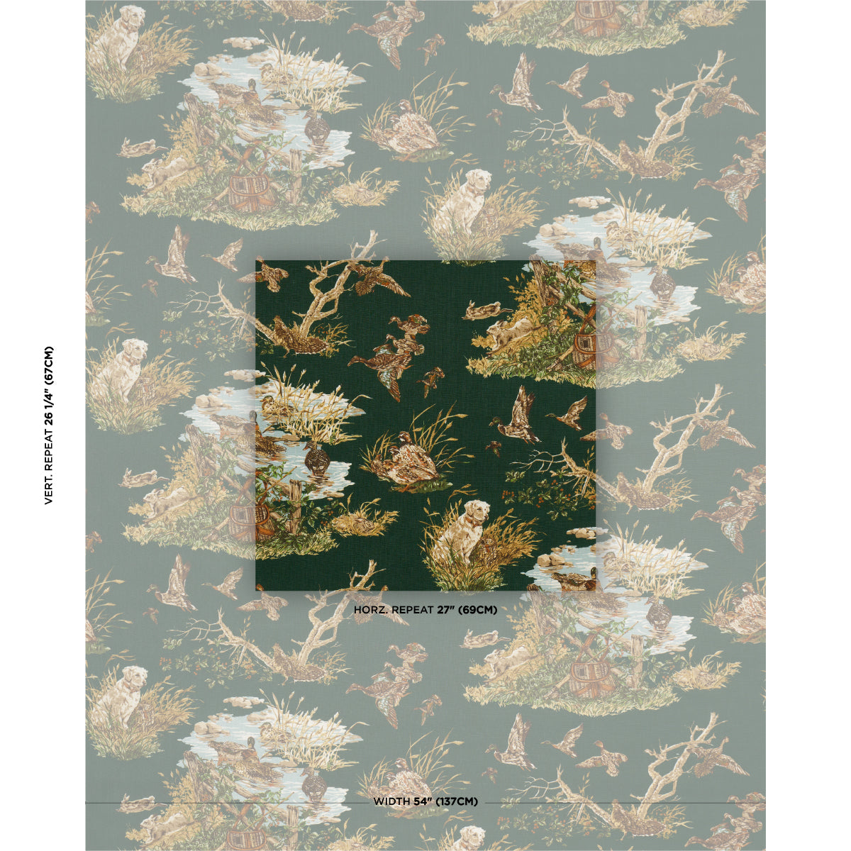 Schumacher Dog & Duck Verdant Fabric Sample 182662
