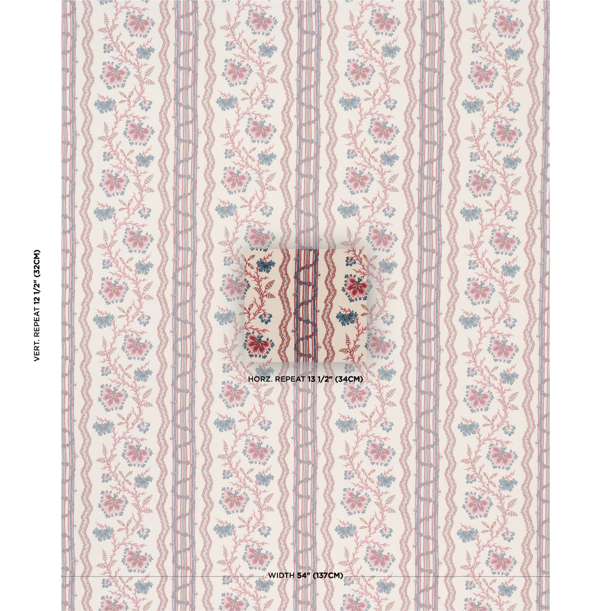 Schumacher Parvati Floral Stripe Vermillion Fabric Sample 182710