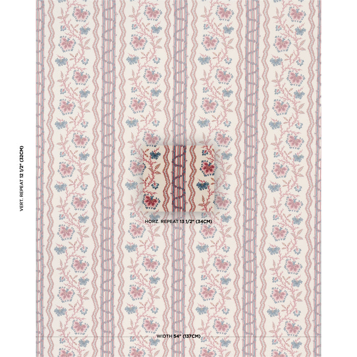 Schumacher Parvati Floral Stripe Vermillion Fabric Schumacher 182710