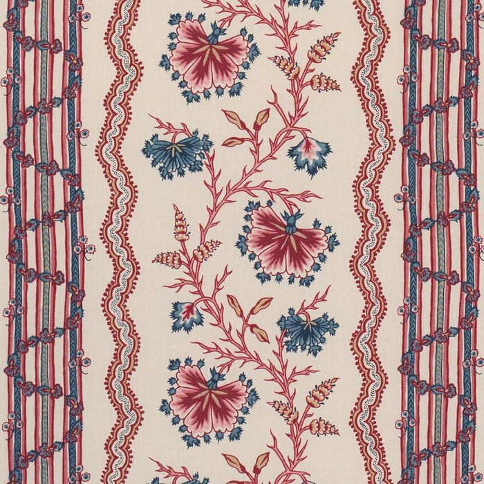 Schumacher Parvati Floral Stripe Vermillion Fabric Sample 182710