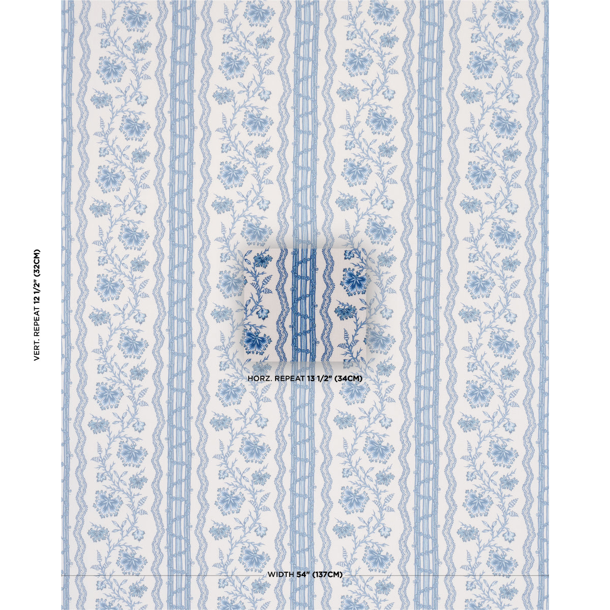 Schumacher Parvati Floral Stripe Delft Fabric Sample 182712