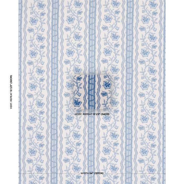 Schumacher Parvati Floral Stripe Delft Fabric Schumacher 182712