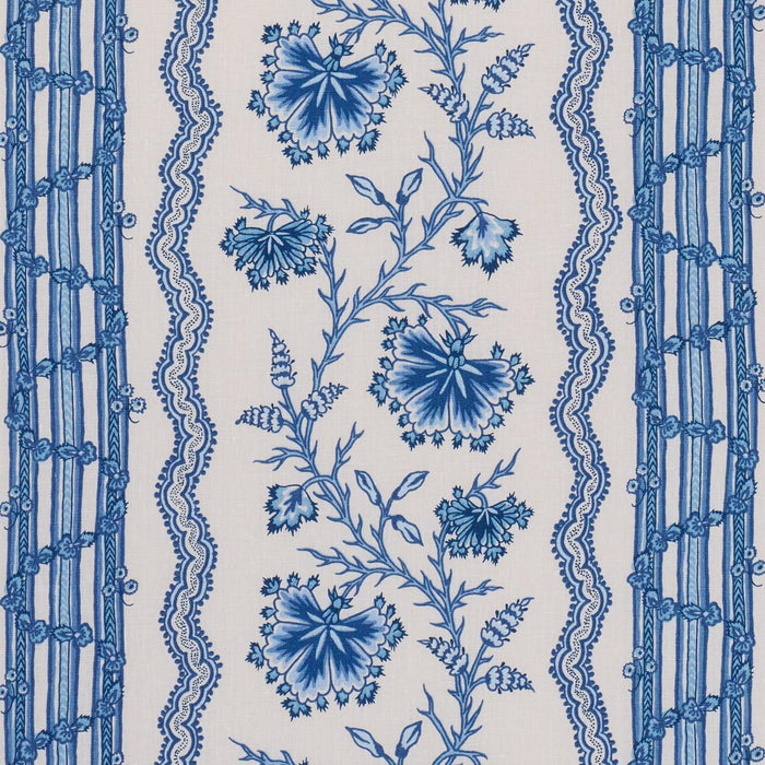 Schumacher Parvati Floral Stripe Delft Fabric Schumacher 182712