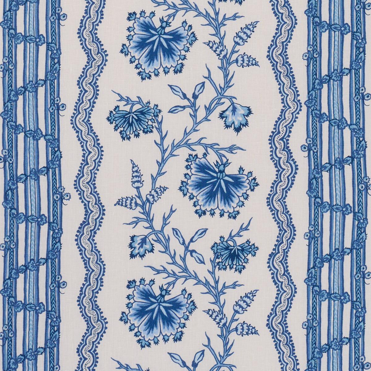 Schumacher Parvati Floral Stripe Delft Fabric Sample 182712