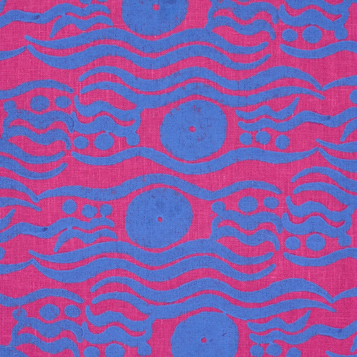 Schumacher Bosphorus Hand Block Fuchsia & Blue Fabric Sample 182741