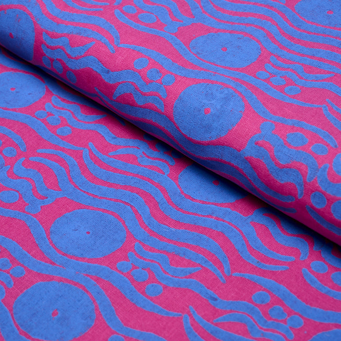 Schumacher Bosphorus Hand Block Fuchsia & Blue Fabric Sample 182741