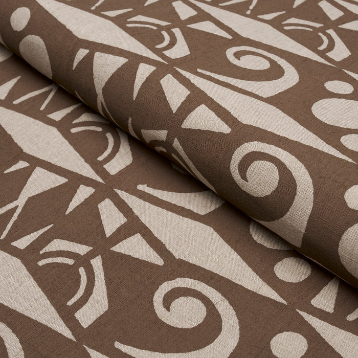 Schumacher Tarot Hand Block Brown Fabric Sample 182760