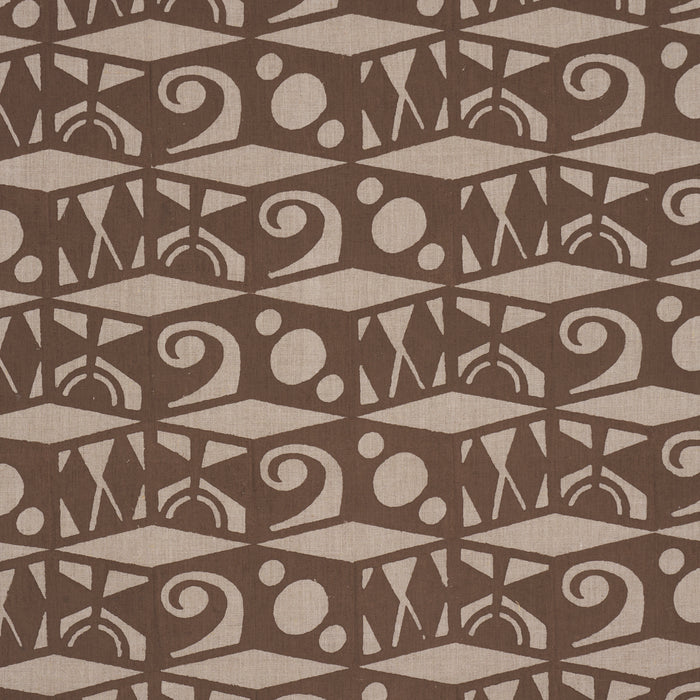 Schumacher Tarot Hand Block Brown Fabric Sample 182760
