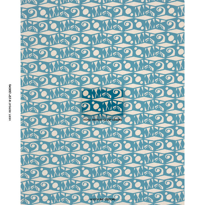Schumacher Tarot Hand Block Mineral Blue Fabric Sample 182761