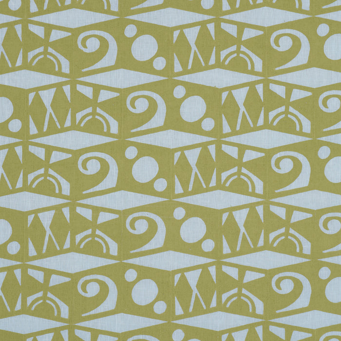 Schumacher Tarot Hand Block Sky & Green Fabric Sample 182762