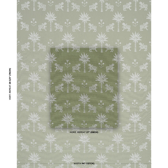 Schumacher Tiger Palm Silhouette Outdoor Sage Fabric Sample 182841