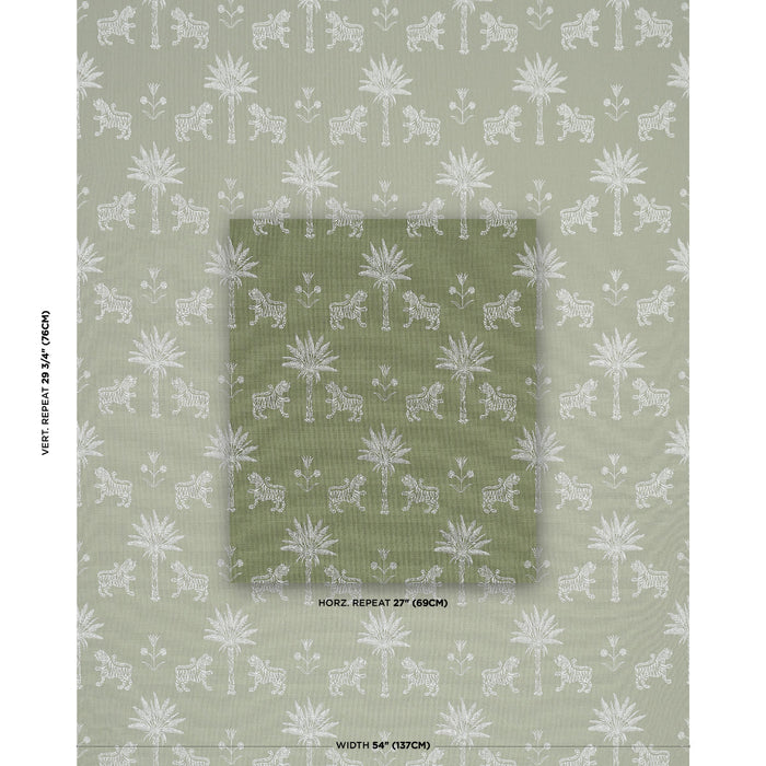 Schumacher Tiger Palm Silhouette Outdoor Sage Fabric Sample 182841