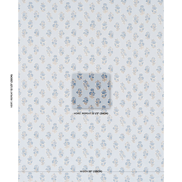 Schumacher Anessa Hand-Screen Print Blue Fabric 182892