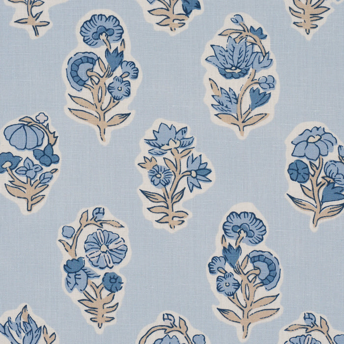 Schumacher Anessa Hand-Screen Print Blue Fabric 182892