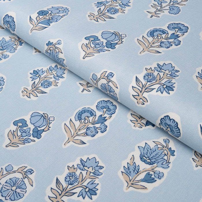 Schumacher Anessa Hand-Screen Print Blue Fabric Sample 182892