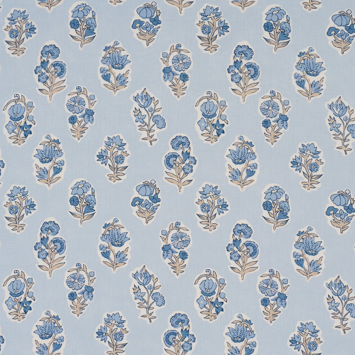 Schumacher Anessa Hand-Screen Print Blue Fabric Sample 182892