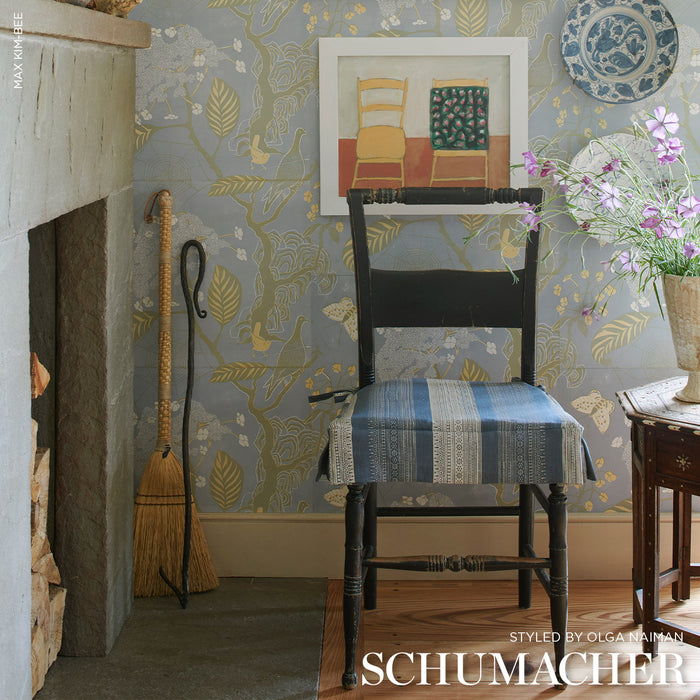 Schumacher Calista Block-Print Indigo Fabric Sample 182902