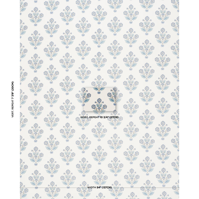 Schumacher Dalila Hand-Screen Print Blue Fabric 182910