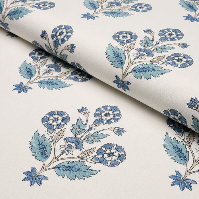 Schumacher Dalila Hand-Screen Print Blue Fabric Sample 182910