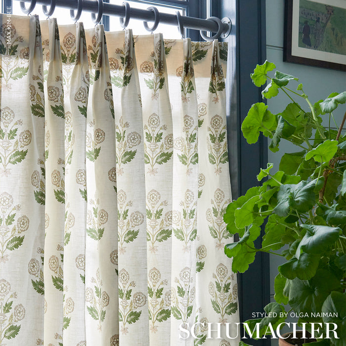 Schumacher Dalila Hand-Screen Print Green Fabric Sample 182911