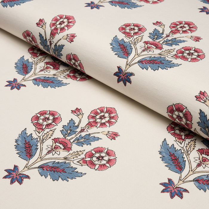Schumacher Dalila Hand-Screen Print Red & Blue Fabric Sample 182912