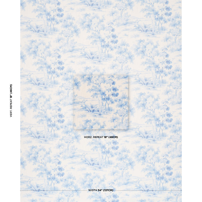 Schumacher Countryside Morning Blue And White Fabric 182962