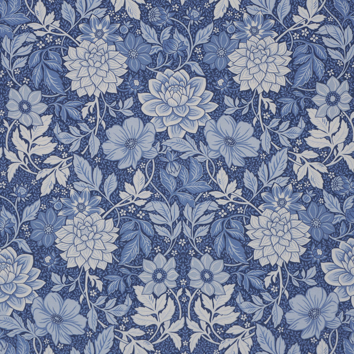 Schumacher Dahlia Garden Blue And White Fabric Sample 182972