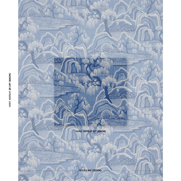 Schumacher Indigo Garden Blue And White Fabric 183012