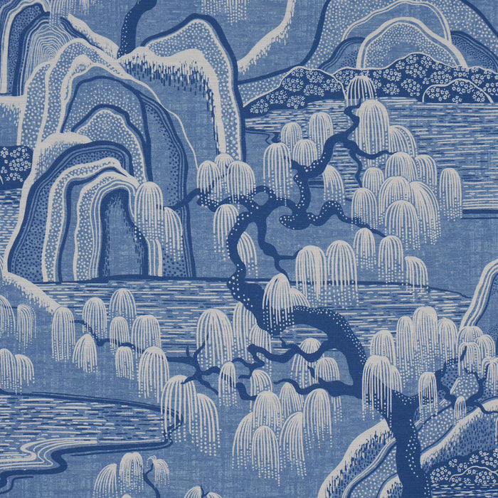 Schumacher Indigo Garden Blue And White Fabric 183012