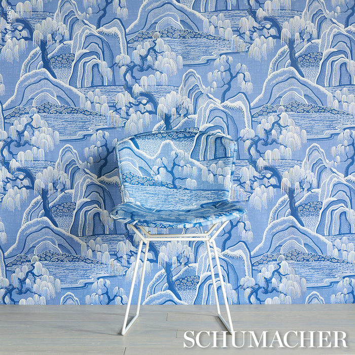 Schumacher Indigo Garden Blue And White Fabric 183012