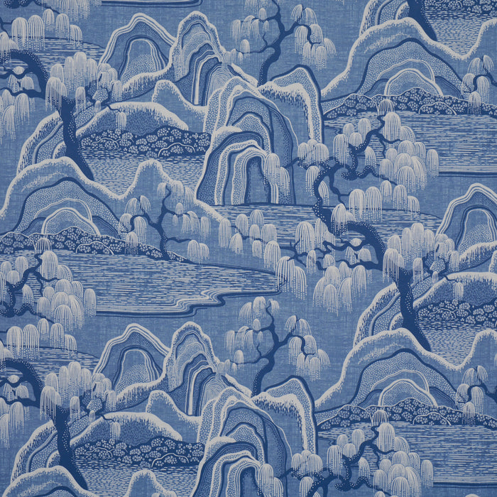 Schumacher Indigo Garden Blue And White Fabric 183012