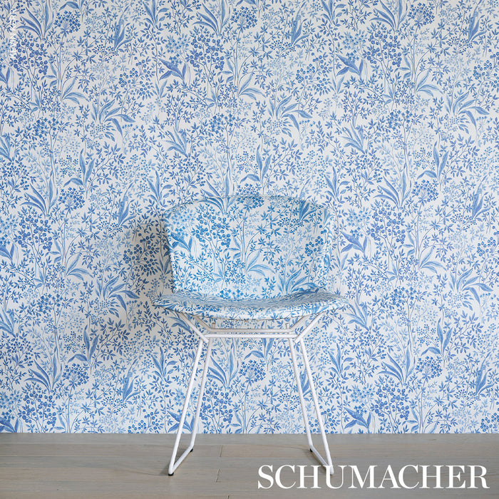 Schumacher Nocturne Blue And White Fabric 183022