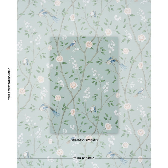 Schumacher Paradise Birds Mineral Fabric Sample 183030