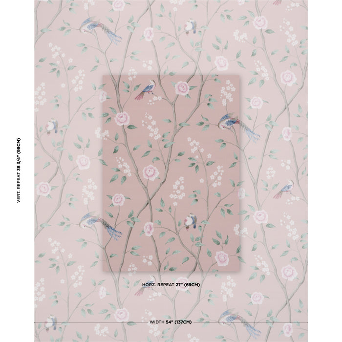 Schumacher Paradise Birds Blush Fabric Sample 183031