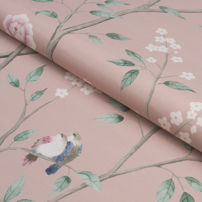 Schumacher Paradise Birds Blush Fabric Sample 183031