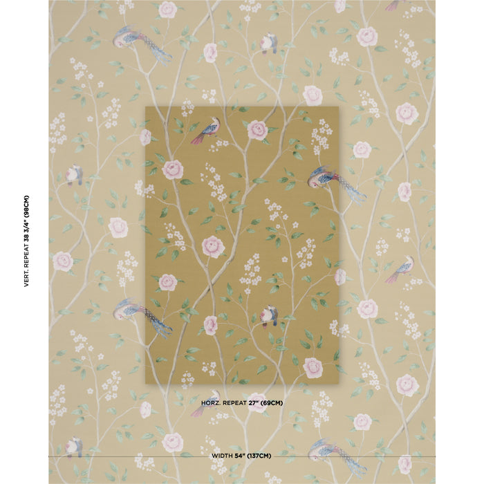 Schumacher Paradise Birds Gold Fabric Sample 183032