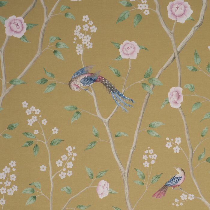 Schumacher Paradise Birds Gold Fabric 183032