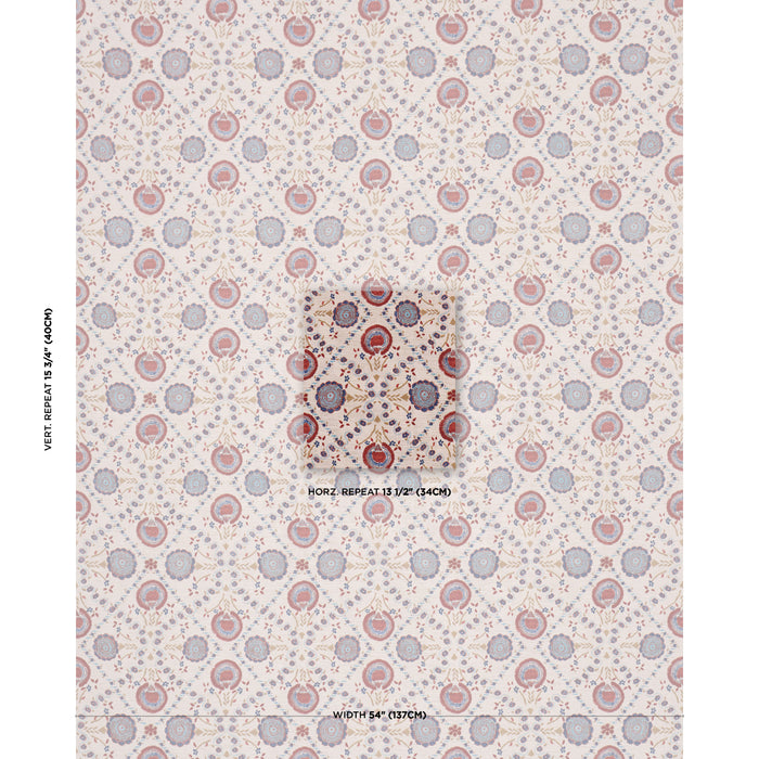 Schumacher Athena Hand-Screen Print Red & Blue Fabric 183050