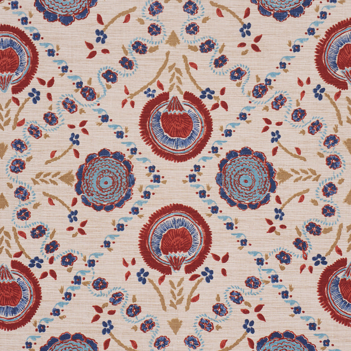 Schumacher Athena Hand-Screen Print Red & Blue Fabric 183050